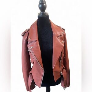 BLANK NYC Faux Leather Moto Jacket Women’s Size Large – Rust Brown NWOT